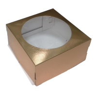 Коробка для торта Золото 24*24*12 см хром-эрзац с окном