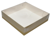 Коробка для пончиков и пирожных 200*200*50 мм Золото с прозрачной крышкой
