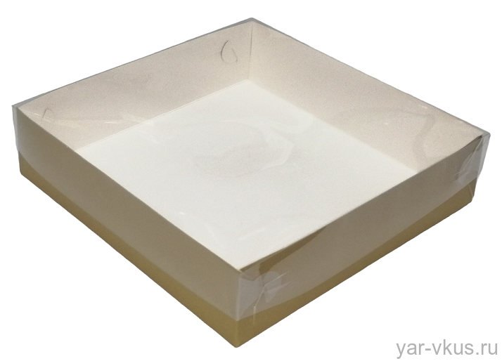 Коробка для пончиков и пирожных 200*200*50 мм Золото с прозрачной крышкой