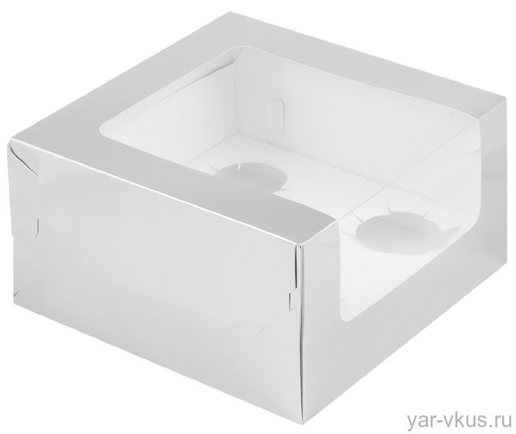 Коробка для 5 капкейков 180*180*100 мм с увеличенным окном, Серебро