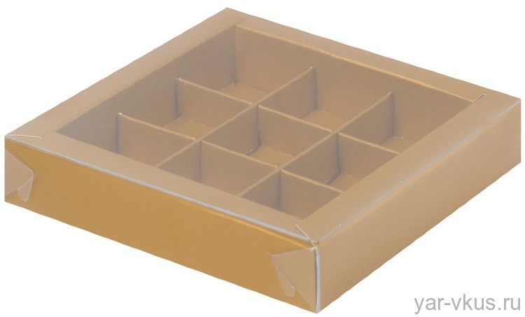 Коробка для конфет 155*155*30мм (9) Золото матовое с крышкой