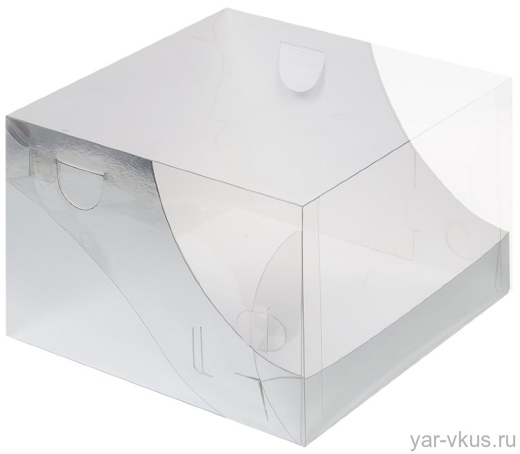Коробка для торта 20,5*20,5*14 см Серебро с прозрачной крышкой
