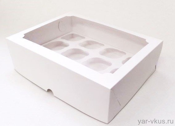 Коробка для 12 капкейков 350*250*100 мм белая с окном