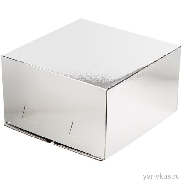 Коробка для торта Серебро 28*28*18 см хром-эрзац без окна