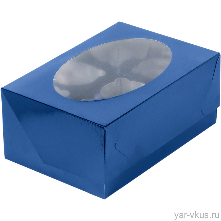 Коробка для 6 капкейков с окном 235*160*100 синяя