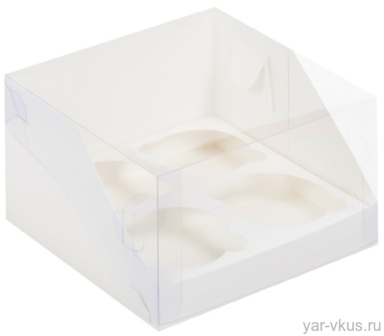 Коробка для 4 капкейков 160*160*100 мм Белая с прозрачной крышкой