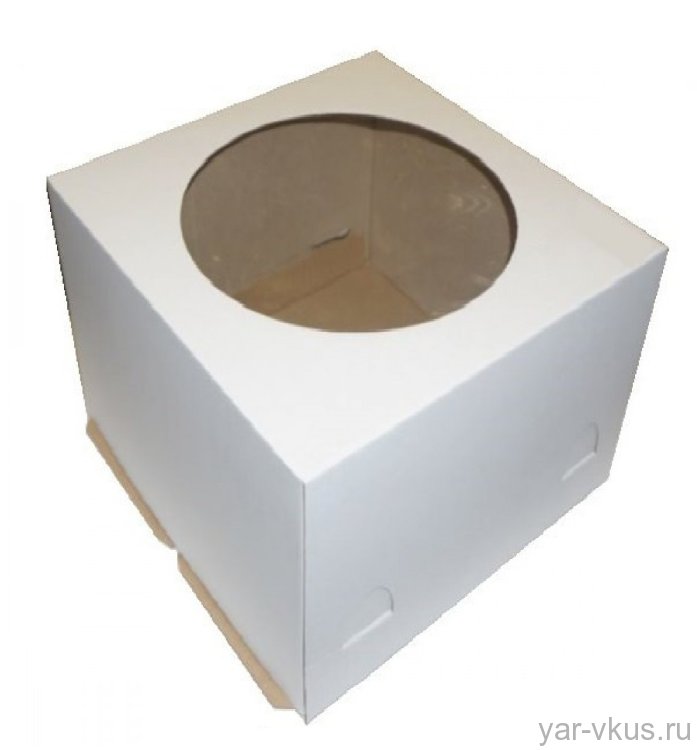 Коробка для торта 30*30*19 см с окном гофрокартон белая