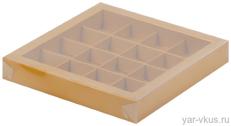 Коробка для конфет 200*200*30мм (16) Золото матовое с крышкой