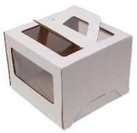 Коробка для торта 20*20*15 см Белая с окном, с ручками, гофрокартон
