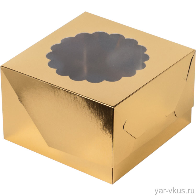 Коробка для 4 капкейков с окном 160*160*100 золото