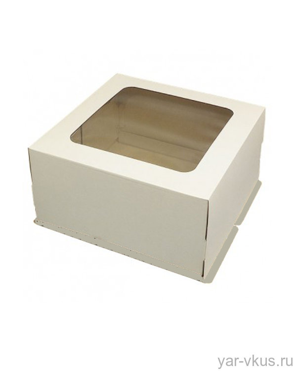 Коробка для торта 22*22*13 см с окном гофрокартон белая