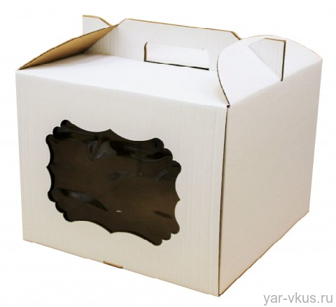 Коробка для торта 30*30*25 см Белая с окном, с ручками, гофрокартон