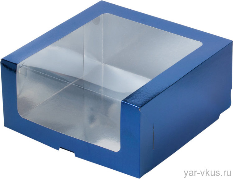 Коробка для торта 23,5*23,5*11 см увеличенное окно синяя