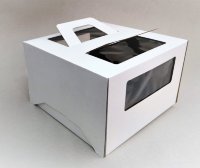 Коробка для торта 28*28*20 см Белая с окном, с ручками, гофрокартон