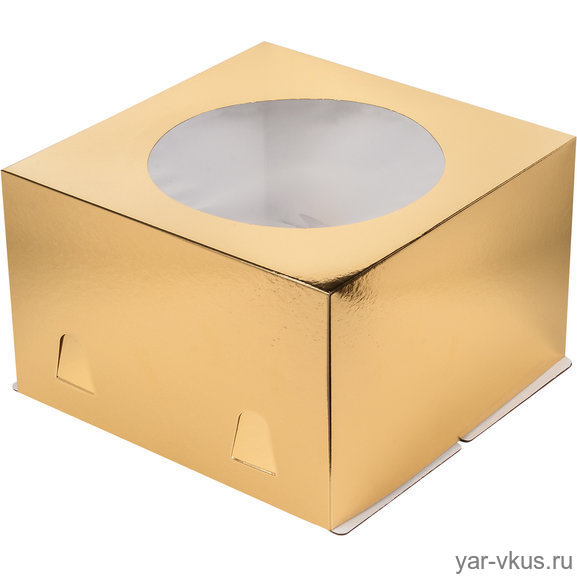 Коробка для торта Золото 24*24*18 см хром-эрзац с окном