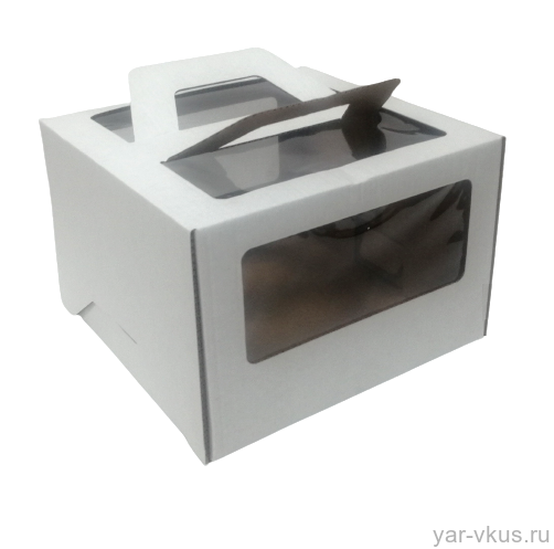Коробка для торта 22*22*15 см Белая с окном, с ручками, гофрокартон