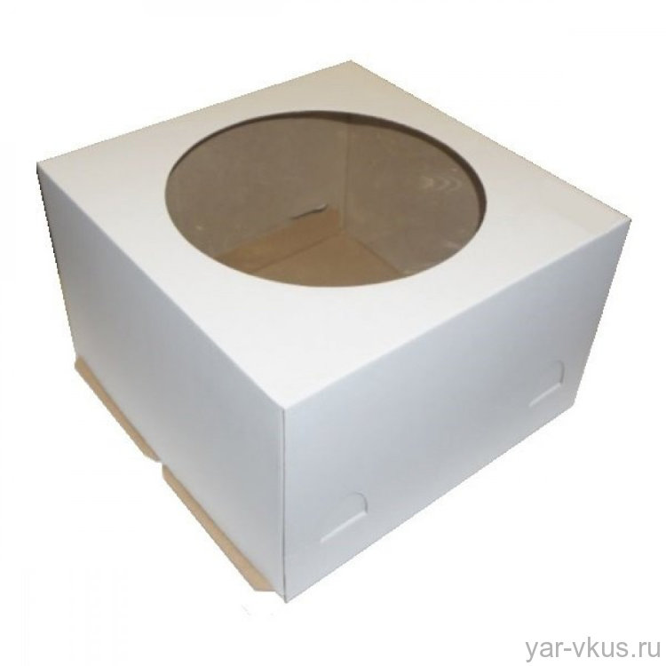 Коробка для торта 24*24*12 см хром-эрзац с окном белая 