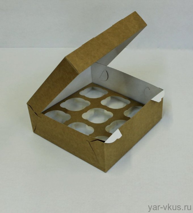 Коробка для 9 капкейков 250*250*100 мм крафт с окном