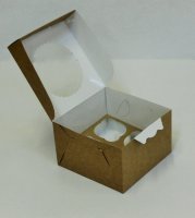 Коробка для 4 капкейков 160*160*100 мм Крафт с окном